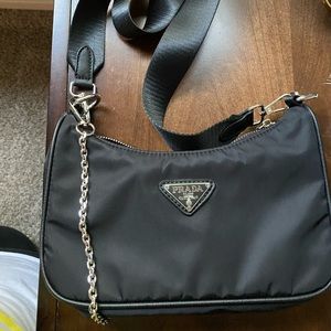 Black nylon crossbody bag with strap